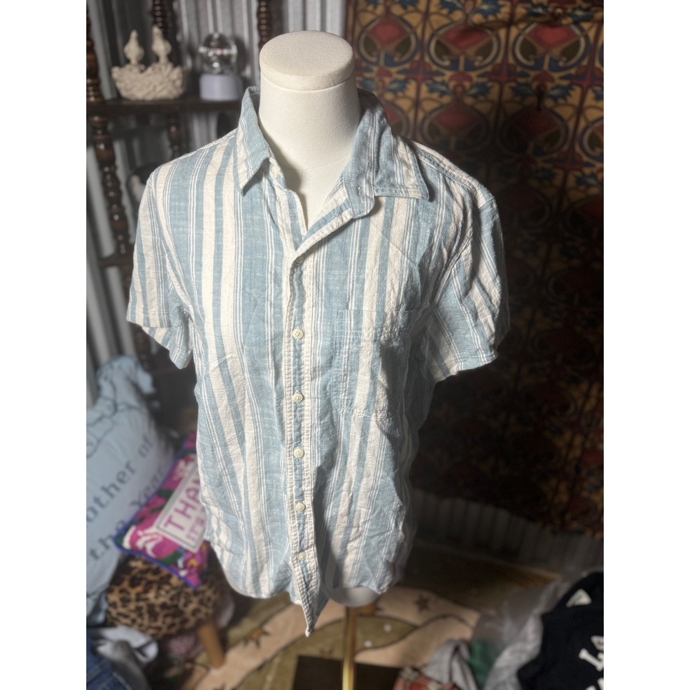 American Eagle Mens Striped Camp‎ Shirt Short Sleeve Button Up Casual